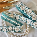 30cm/50cm  インド刺繍リボン  チュール  花柄  グリーン