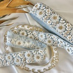 50cm  インド刺繍リボン  チュール  花柄  ブルー  #n2t31