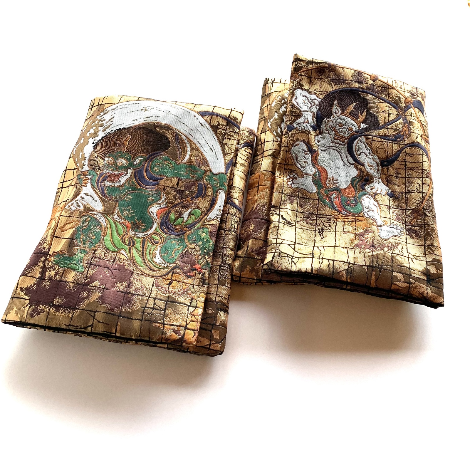 『風神雷神〜ブロンズ』　B5サイズ　金襴織物御朱印帳袋　御朱印帳ケース　御朱印帳バッグ　見開き御朱印帳袋　御朱印帳入れ　金襴生地　正絹　桐生織物