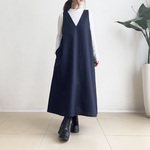 VカットAラインジャンパースカート♪ linen navy