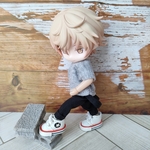 Tシャツとサスペンダー付きロールアップパンツセット☆黒☆ねんどろいどどーる 服