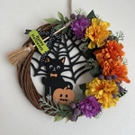 【9月限定早割価格】黒猫がかわいいハロウィンリース　玄関リース