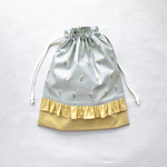 new お着替え袋 フリル付き巾着袋⋈グリーンイエロー花柄𓂃𓈒𓏸