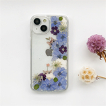 『千鳥草＆猫柄』 スマホリング 押し花ケース  iPhone15Pro/SE/Xperia10V/GALAXYS24/AQUOS iPhoneケース スマホケース 