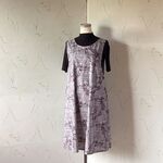 エスニック柄　スカイグレー×チョコ　横ボタンのふんわりすっきりフレアーエプロンドレス　着丈100