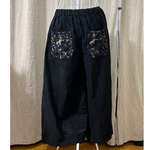 【オーダー品】シーチングワッシャー綿生地（黒）のキュロット  Lサイズ ミナペルホネンファブリック smile flower のポケット付き 