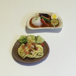 『近所の“和”なカフェでランチ♪』●しめじとベーコンのパスタ・夏野菜カレー●ミニチュアフード ２個セット