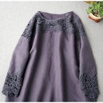 ★秋新作★リネン100％レース刺繍シンプルな大人可愛い長袖ワンピース♪