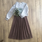 グレーパープル の 大人っぽ かわいい コーデュロイ ギャザースカート