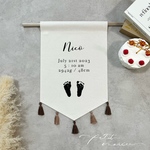 HATA068❁﻿命名タペストリー  バースデータペストリー　足形タペストリー