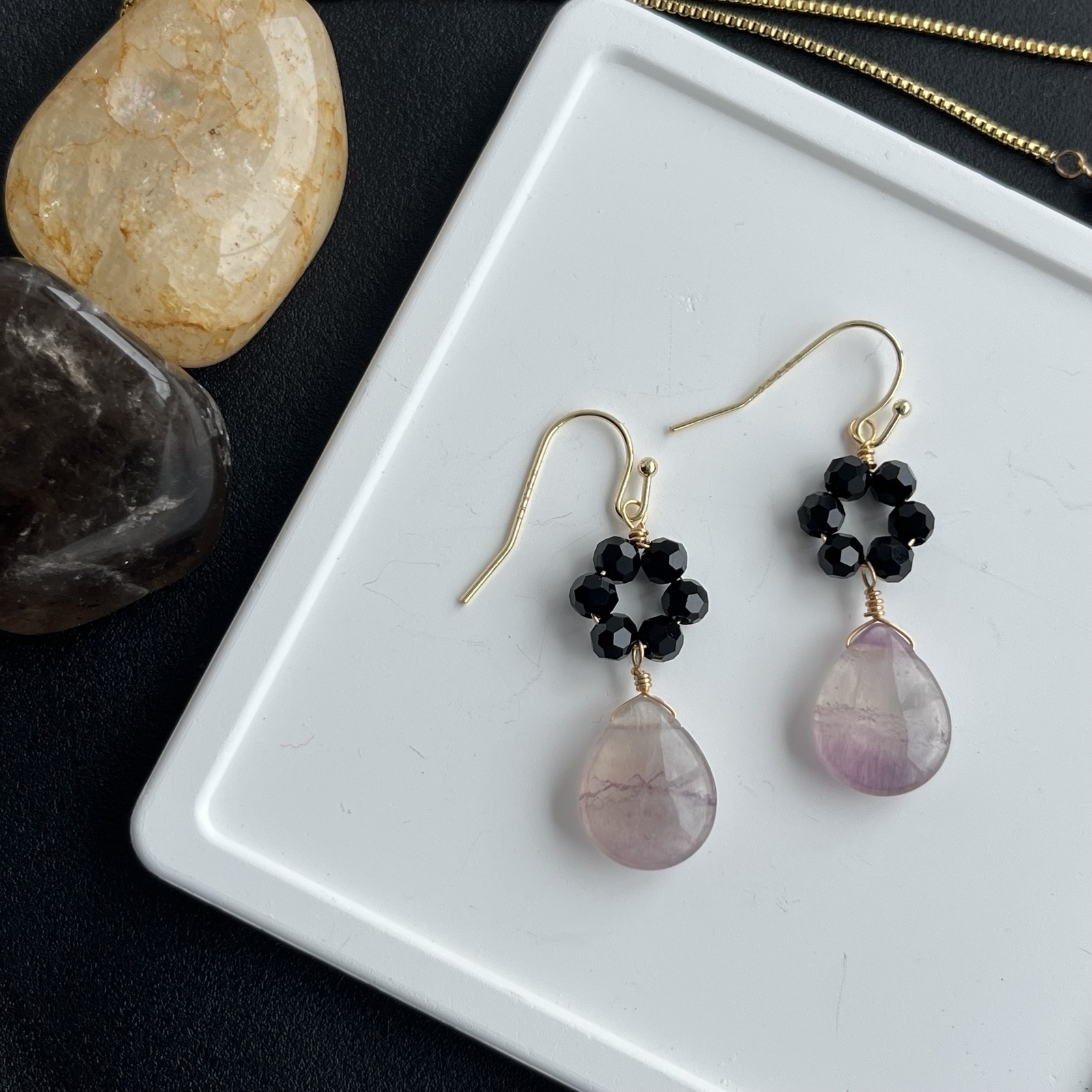 14kgf スモーキークォーツ ホワイトコッパー ピアス - myme-feelove 
