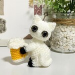 【オーダー品☆まっちゃMilk様】ビールジョッキと白猫♡キーホルダー＊あみぐるみ