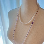 あこや真珠とアメジストのネックレス二連　オールノット