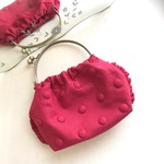 リネン素材がま口バッグ☆レッド☆追加料金でポシエットにも
