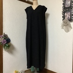 ハーフリネン　ブラックフレンチスリーブ　ワンピース💕