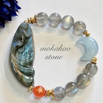 一点物✩.*˚虹シラーラブラド人魚 アクアマリン月 ラブラドライトブレスレット✩.*˚