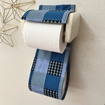 トイレットペーパーホルダーカバー  パッチワーク ブルー