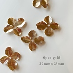 ◎9月新作◎【6pcs gold #13-14】32mm × 28mm フラワーメタルパーツ　フラワー/メタル/金属/パーツ/チェーン/綺麗/花びら/