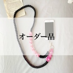 【 kanaサマオーダー品】パラコードで作るスマホショルダーストラップ(ラメブラック×ピンクのお花)
