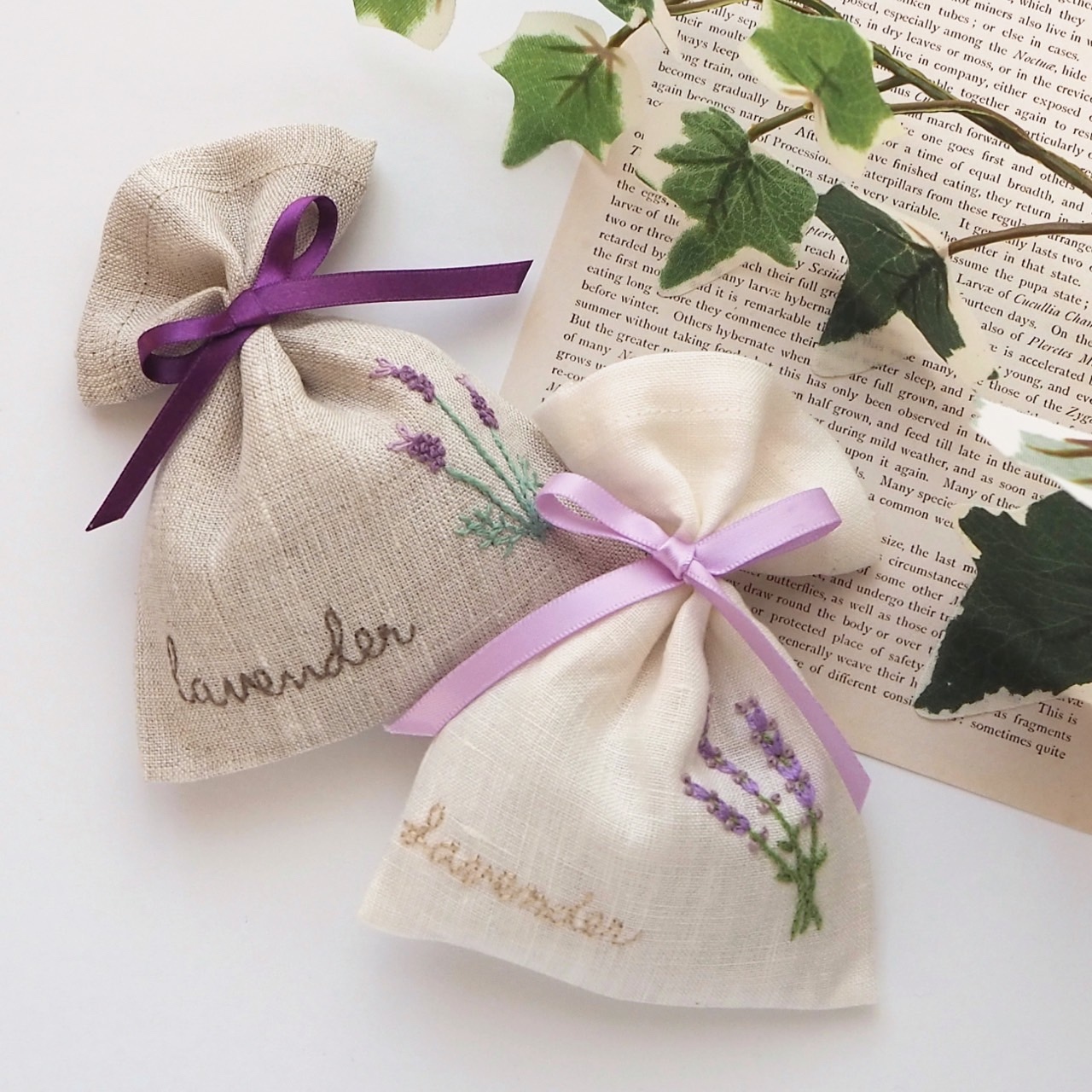 手刺繍໒꒱· ﾟすみれのリネン巾着ポーチ - SHINOBU522'S GALLERY