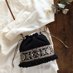 2way 巾着 バッグ　インド刺繍リボン　ブラック