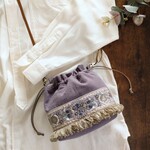2way 巾着 バッグ　インド刺繍リボン　パープル
