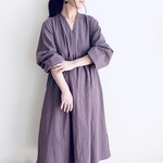 長袖ワンピース　Cotton Linen くすみパープル