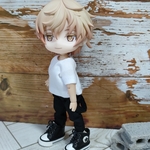 Tシャツとサスペンダー付きロールアップパンツセット☆黒☆ねんどろいどどーる 服