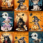 オリジナル 生地 ブロックデザイン ハンドメイド素材  犬 ハロウィン チワワ