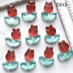 C513★10セット　チューリップ　ガラス　ビーズ　花　葉　セット