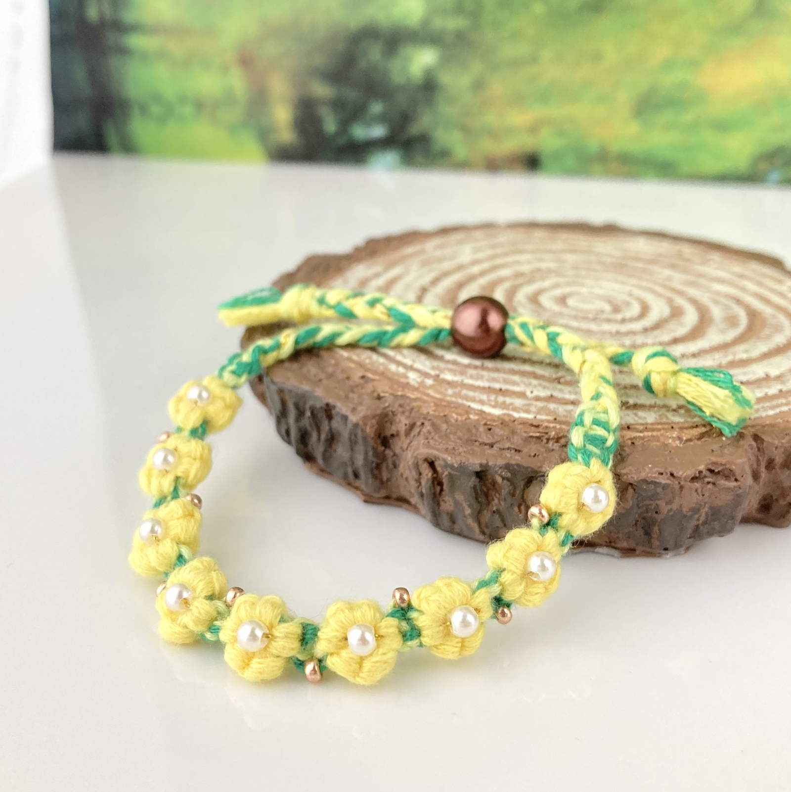 レモンイエローのお花＊フラワーミサンガ＊キッズブレスレット