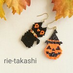 カボチャと黒猫のハロウィンピアス   ビーズステッチ