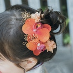 胡蝶蘭S髪飾りオレンジNo.01　ドライフラワー髪飾り　ヘアパーツ　浴衣　夏祭り　髪飾り　ヘアクリップ　七五三　被布飾り　753 七五三髪飾り　造花髪飾り