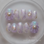 オーロラニュアンスのぷっくりフラワーネイル⋆*  purple💜