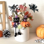 黒ネコとかぼちゃとふんわりお花のハロウィンアレンジ◇ハロウィン◇造花◇インテリア