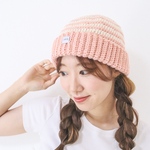 ニット帽 ピンク 手編み かぎ針編み 秋冬 ボーダー