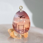 雲レジン -茜空の大都会- 卵型レジン ネックレス チャーム キーホルダー アクセサリー / 空玉 海 空 自然 風景 景色 ギフト 贈り物 プレゼント ご褒美 /
