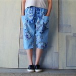 浴衣リメイク*もんぺ短パンツ*水色紫陽花