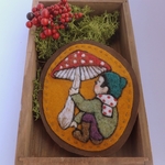 こどもときのこブローチ　きのこ採り   ＊羊毛フェルト刺繍＊