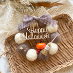 【約17cmのミニリース🎃】ハロウィン ハロウィンリース ハロウィーン ミニリース　毛糸玉リース 淡色カラー🤎🤍