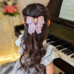 ピアノ愛溢れる💖優しいピンクの３段ドレープのリボンのヘアクリップ