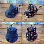 犬の帽子・小型犬のS～Mサイズ・リバーシブルキャップ・肉球黒・デニム風星柄ネイビー