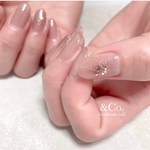  &Co.  高品質ネイルチップ【ちゅるるんピンク×ラメ】オフィス　ヌーディー