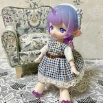 1/12ドール　ダブルボタンのワンピース(青チェック)