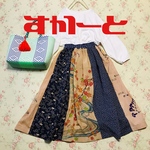 panhaha様専用　863  スカート　紅葉　手ぬぐい　手拭い　リメイク　ハンドメイド　柿渋染　古布　着物リメイク　手ぬぐいリメイク　浴衣リメイク　古布リメイク　