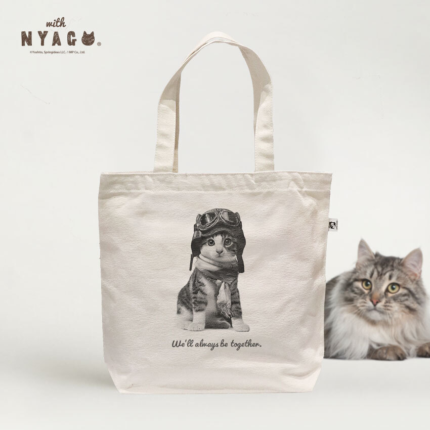 ❤しろにゃんこ❤ バッグ ハンドメイド キャンバストート(白)ニャイキ猫パロディ面白いおもしろねこ送料