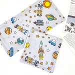 ハーフハンカチ　ポップな宇宙柄（ライトグレー）　 コットン×パイル地　男の子　星　星柄　スター　月　宇宙　ロケット