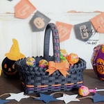 ハロウィン限定カラー ぷちフラワーバスケット No.497 ♡ クラフトバンドの小物入れ　m ハロウィン テーブルコーデ 鍵入れ 玄関 小物入れ 化粧品 アクセサリー