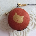 猫♪茶系8/マカロンコインケース(マカロンポーチ)ストラップ付