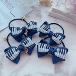 明るめnavy×ピアノ柄ふんわりリボンのヘアゴム2個set
